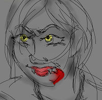 Erica with blood on her face (is gay)